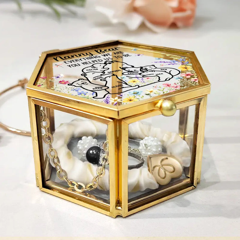 Gift For Mother, Gift For Grandma, Gift For Women, Love - Mama Bear Everything I Am You Helped Me To Be - Personalized Glass Jewelry Box