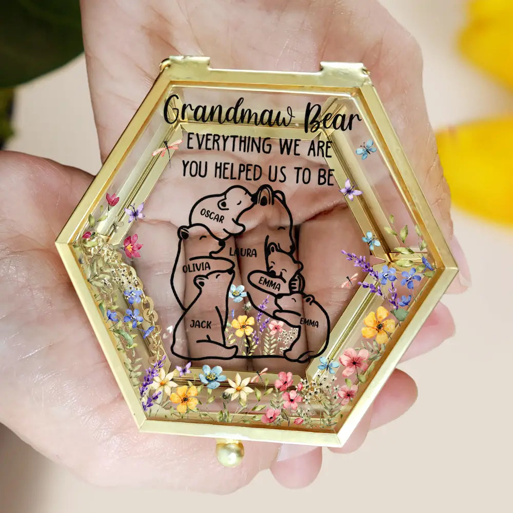 Gift For Mother, Gift For Grandma, Gift For Women, Love - Mama Bear Everything I Am You Helped Me To Be - Personalized Glass Jewelry Box