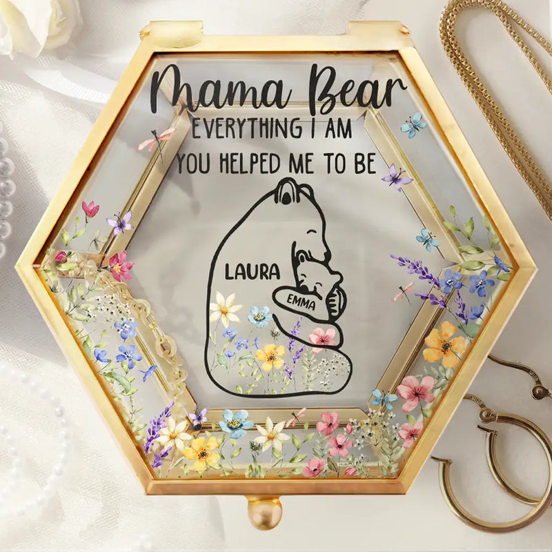 Gift For Mother, Gift For Grandma, Gift For Women, Love - Mama Bear Everything I Am You Helped Me To Be - Personalized Glass Jewelry Box