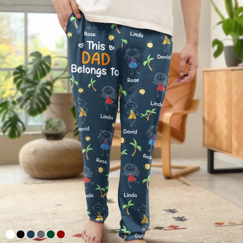 Gift For Father,Gift For Grandpa,Funny,Non-Eng,Icon,Humorous - Crayon Kids Doodle Child Drawing This Grandpa Dad Belongs To - Personalized Pajama Pants