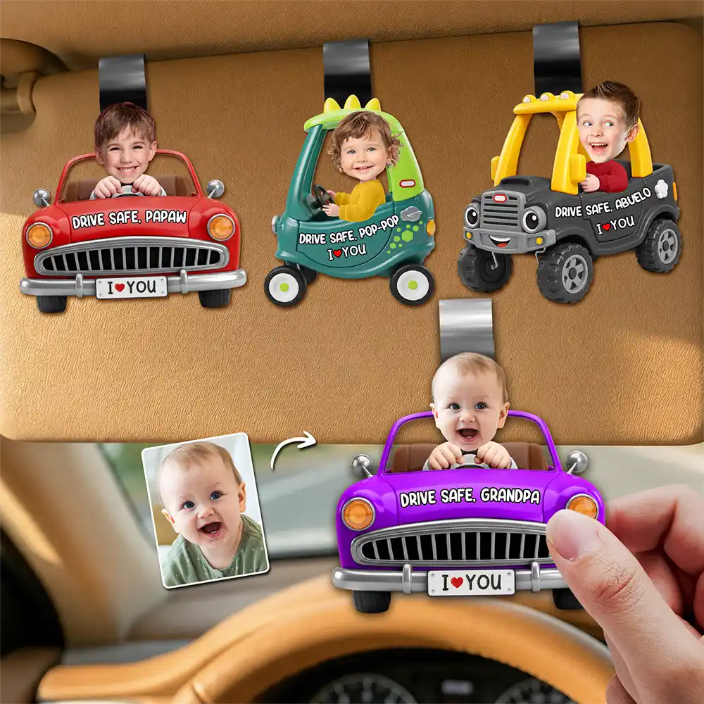 Custom Photo Drive Safe Dad Papa 3D Effect Funny Car - Personalized Custom Shaped Car Visor Clip
