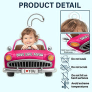 Gift For Father,Gift For Grandpa,Photo,Icon,Adorable - Custom Photo Drive Safe Dad Papa 3D Effect Funny Car - Personalized Acrylic Car Hanger