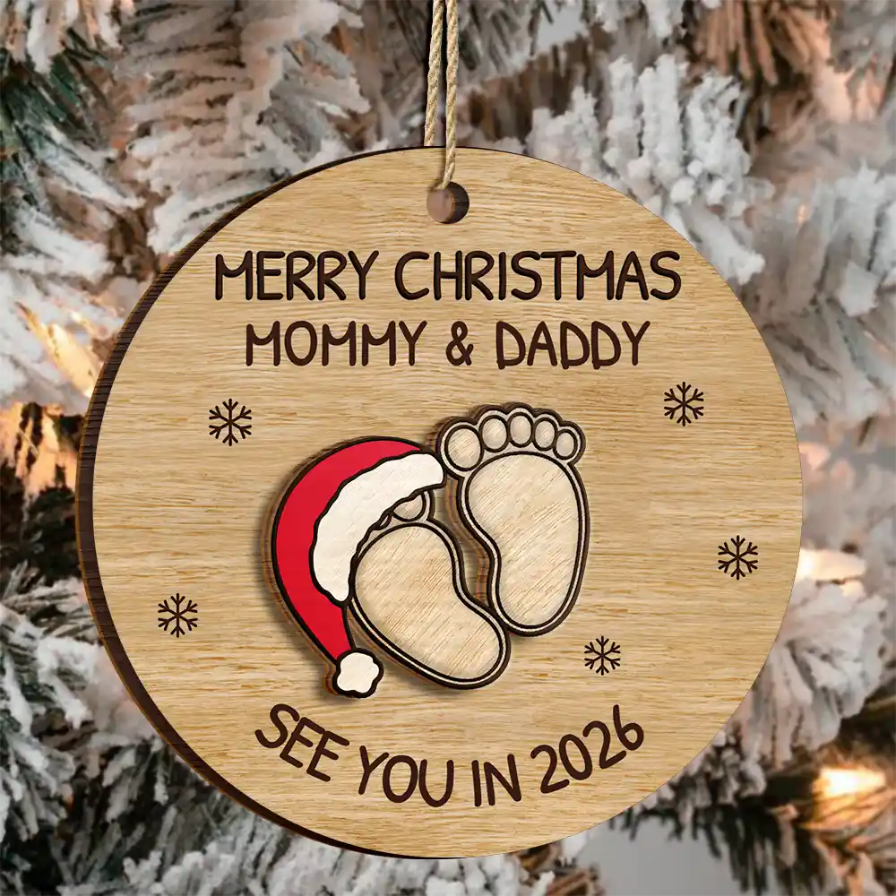 Christmas,New baby,New Mom,New Dad,Happy - Baby Expecting See You In 2026 - Personalized 2-Layered Wooden Ornament