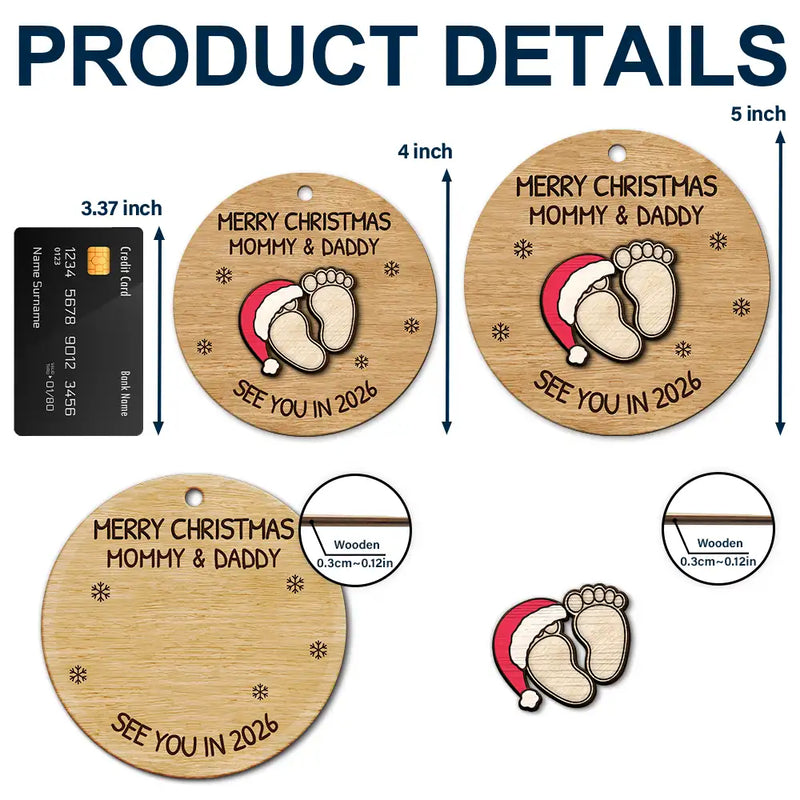 Christmas,New baby,New Mom,New Dad,Happy - Baby Expecting See You In 2026 - Personalized 2-Layered Wooden Ornament