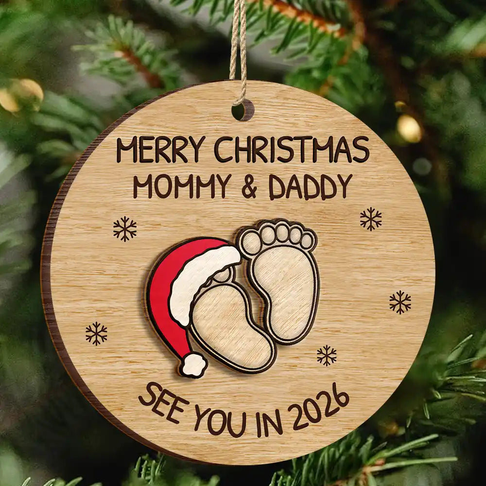 Christmas,New baby,New Mom,New Dad,Happy - Baby Expecting See You In 2026 - Personalized 2-Layered Wooden Ornament