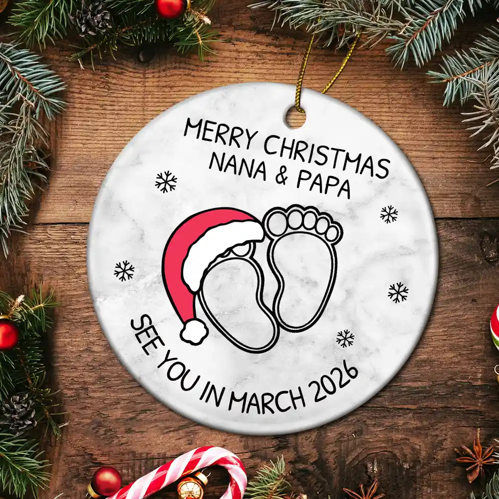 New Dad,New baby,New Mom,Christmas,Happy - Baby Expecting See You In 2026 - Personalized Circle Ceramic Ornament