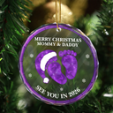 Christmas,New Dad,New baby,New Mom,Happy - Baby Expecting See You In 2026 Stained Glass - Personalized Circle Glass Ornament
