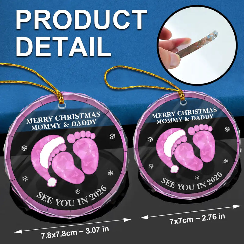 Christmas,New Dad,New baby,New Mom,Happy - Baby Expecting See You In 2026 Stained Glass - Personalized Circle Glass Ornament