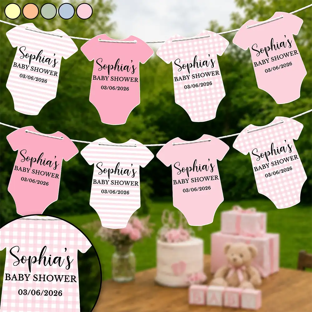 Baby Bodysuit Boy Girl For Baby Shower, Gender Reveal - Personalized Garland Banner