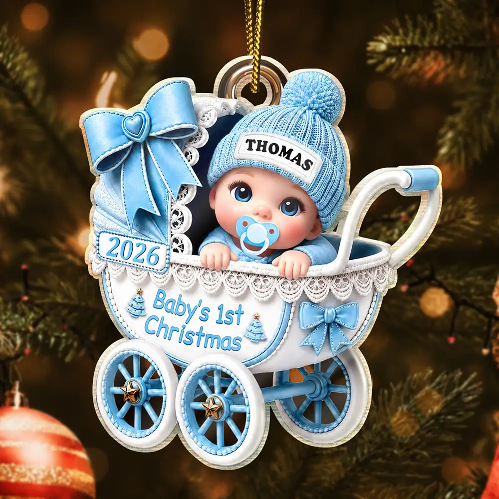 Adorable,New Mom,Christmas,Gift For Mother,Vector - Baby Carriage First Christmas - Personalized Custom Shaped Acrylic Ornament