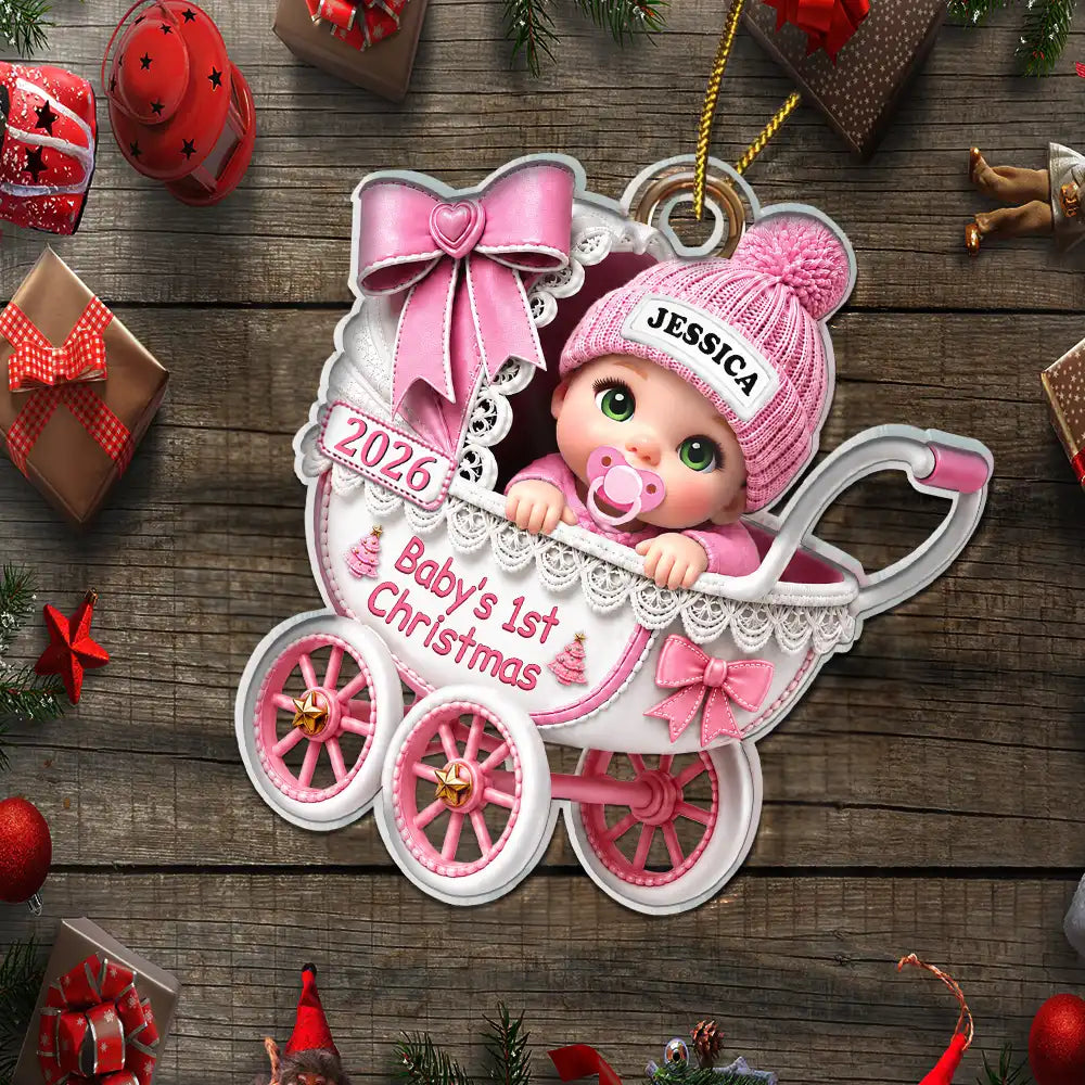 Adorable,New Mom,Christmas,Gift For Mother,Vector - Baby Carriage First Christmas - Personalized Custom Shaped Acrylic Ornament