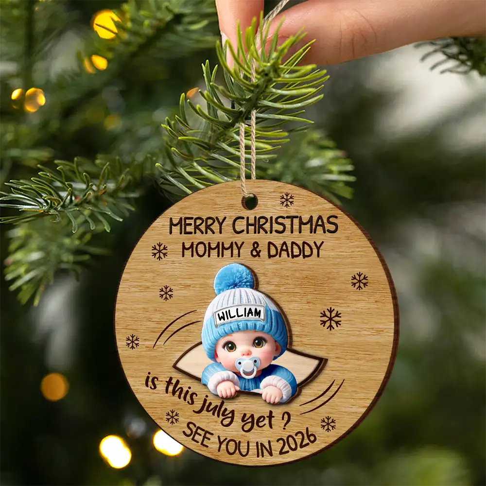 Christmas,New Dad,New baby,New Mom,Happy - Baby Expecting Christmas On The Inside See You In - Personalized 2-Layered Wooden Ornament