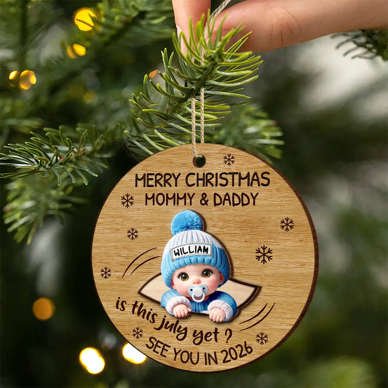 Christmas,New Dad,New baby,New Mom,Happy - Baby Expecting Christmas On The Inside See You In - Personalized 2-Layered Wooden Ornament