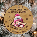 Christmas,New Dad,New baby,New Mom,Happy - Baby Expecting Christmas On The Inside See You In - Personalized 2-Layered Wooden Ornament