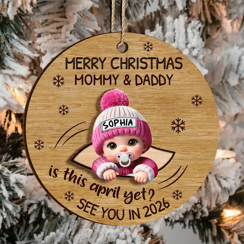 Christmas,New Dad,New baby,New Mom,Happy - Baby Expecting Christmas On The Inside See You In - Personalized 2-Layered Wooden Ornament
