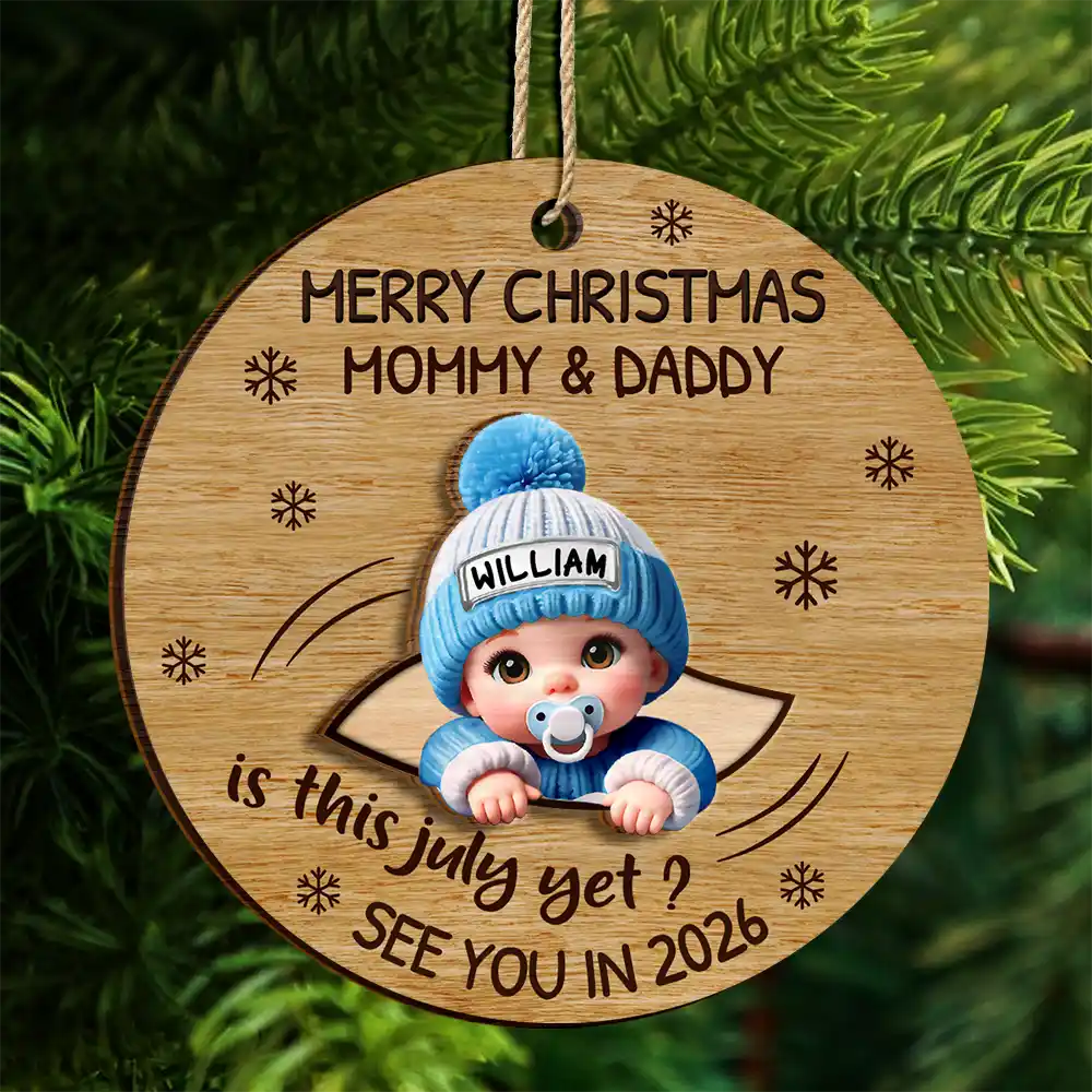Christmas,New Dad,New baby,New Mom,Happy - Baby Expecting Christmas On The Inside See You In - Personalized 2-Layered Wooden Ornament