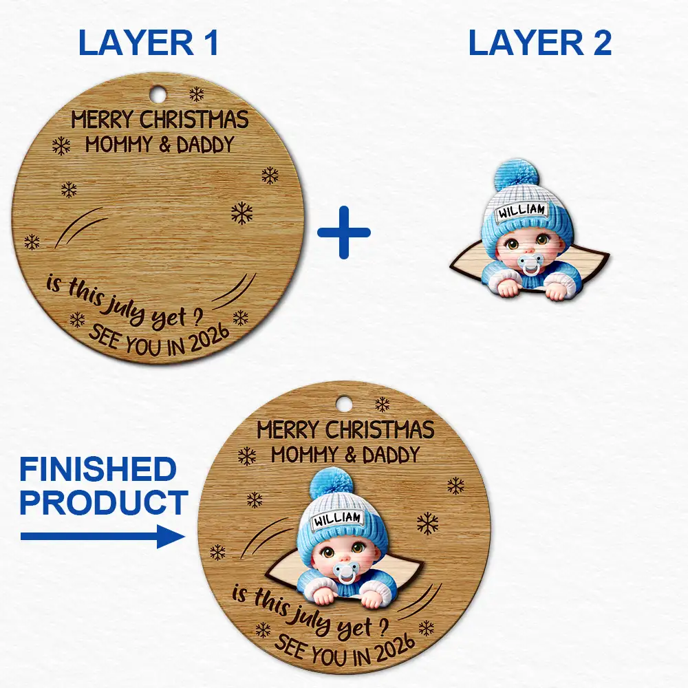 Christmas,New Dad,New baby,New Mom,Happy - Baby Expecting Christmas On The Inside See You In - Personalized 2-Layered Wooden Ornament