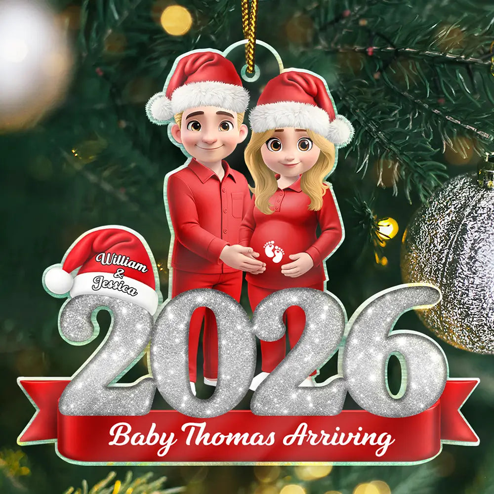 Adorable,Christmas,Gift For Mother,Pregnant Mom,Vector - Baby Expecting Milestone Keepsake First Christmas - Personalized Custom Shaped Acrylic Ornament