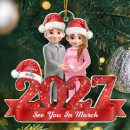 Adorable,Christmas,Gift For Mother,Pregnant Mom,Vector - Baby Expecting Milestone Keepsake First Christmas - Personalized Custom Shaped Acrylic Ornament