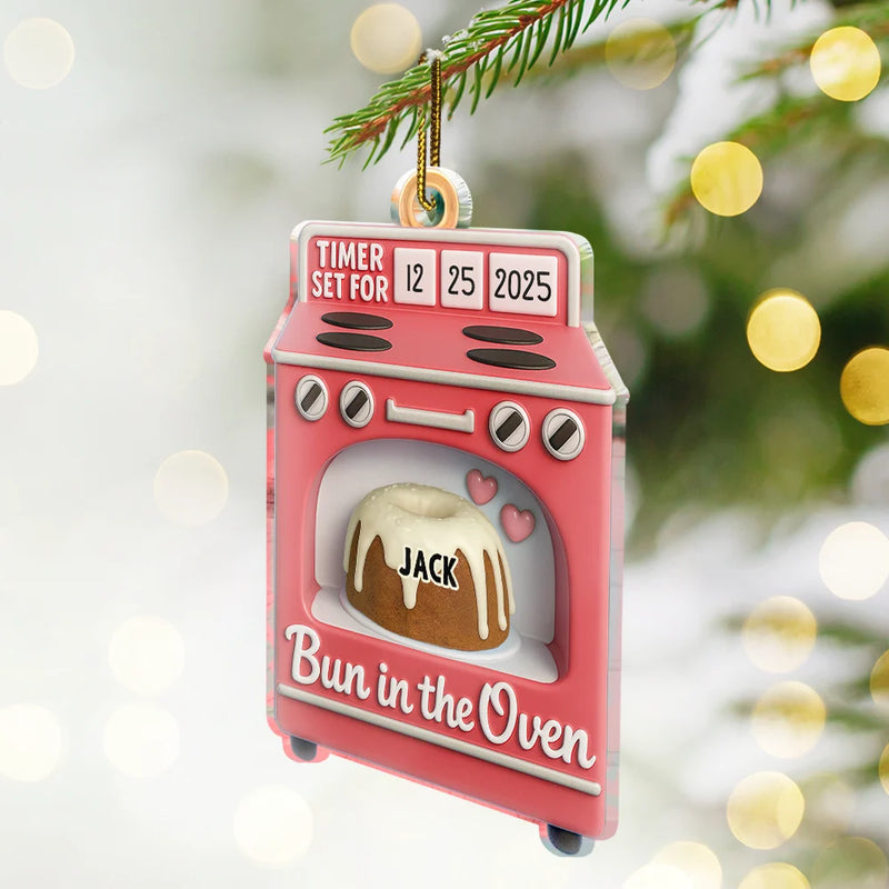 Christmas,New baby,New Mom,New Dad,Happy - Baby Expecting Pregnancy Gift Bun In The Oven - Personalized Custom Shaped Acrylic Ornament