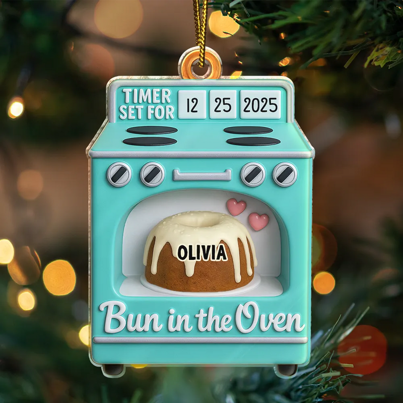 Christmas,New baby,New Mom,New Dad,Happy - Baby Expecting Pregnancy Gift Bun In The Oven - Personalized Custom Shaped Acrylic Ornament