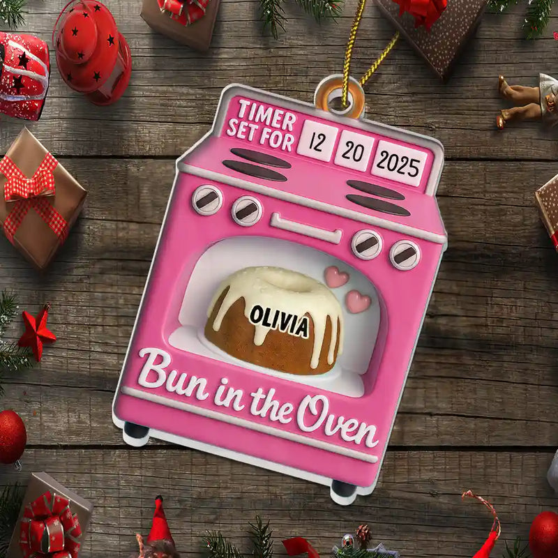 Christmas,New baby,New Mom,New Dad,Happy - Baby Expecting Pregnancy Gift Bun In The Oven - Personalized Custom Shaped Acrylic Ornament