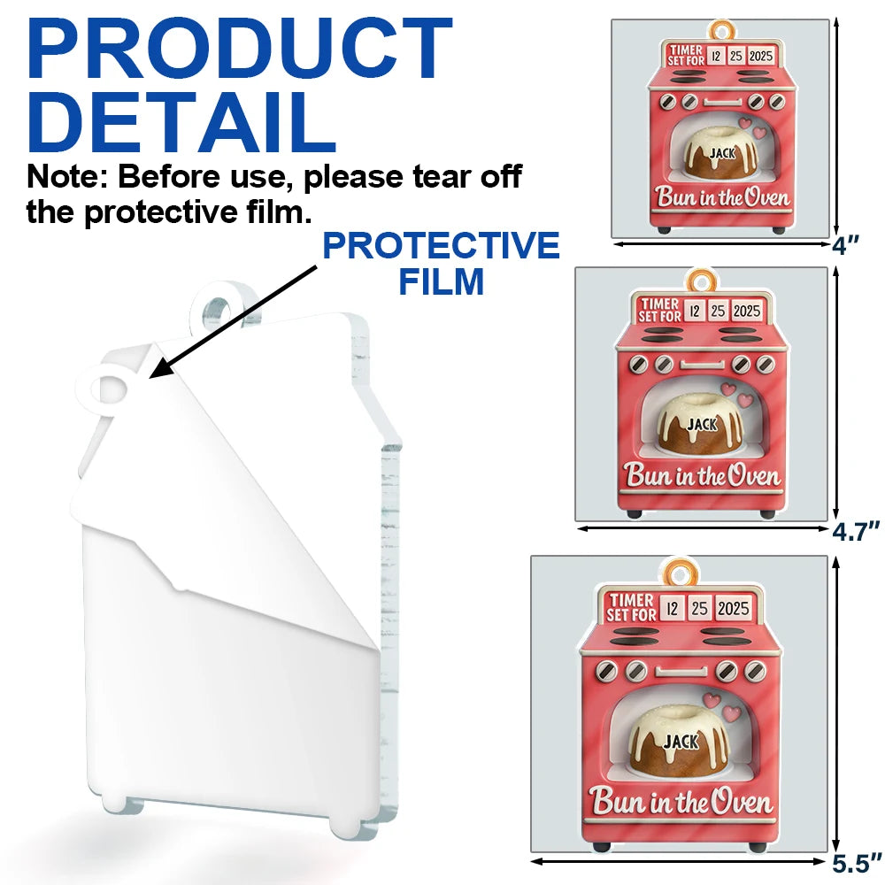 Christmas,New baby,New Mom,New Dad,Happy - Baby Expecting Pregnancy Gift Bun In The Oven - Personalized Custom Shaped Acrylic Ornament