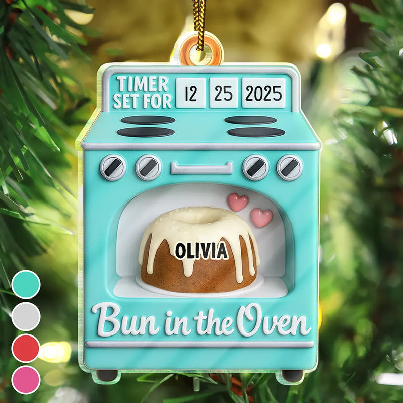 Christmas,New baby,New Mom,New Dad,Happy - Baby Expecting Pregnancy Gift Bun In The Oven - Personalized Custom Shaped Acrylic Ornament