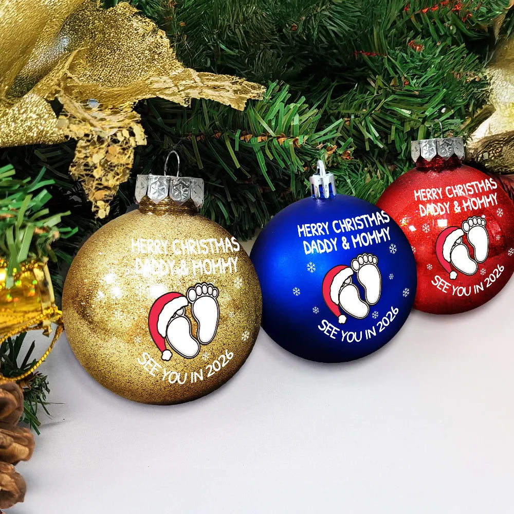 Christmas,New Dad,New baby,New Mom,Happy - Baby Expecting See You In 2026 - Personalized Ball Ornament