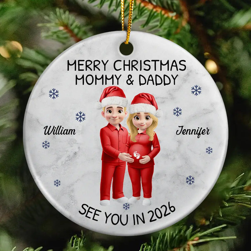 Christmas, Gift For Couples, New Dad, New baby, New Mom - Baby Expecting See You In 2026 - Personalized Circle Ceramic Ornament