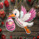 Christmas,New Dad,New baby,New Mom,Happy - Baby Expecting Stork See You In - Personalized Custom Shaped Acrylic Ornament