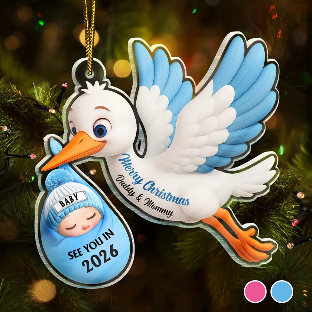 Baby Expecting Stork See You In - Personalized Custom Shaped Acrylic Ornament