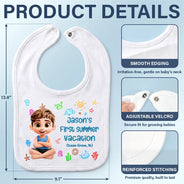 Gift For Mother, New Mom, Summer, Adorable, Vector - Baby First Beach Summer Vacation - Personalized Baby Bib