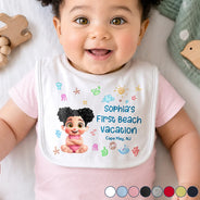 Gift For Mother, New Mom, Summer, Adorable, Vector - Baby First Beach Summer Vacation - Personalized Baby Bib