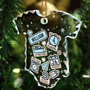 Christmas,New baby,Parents,Family,Happy - Baby First Christmas - Personalized Onesie Shaped Glass Ornament