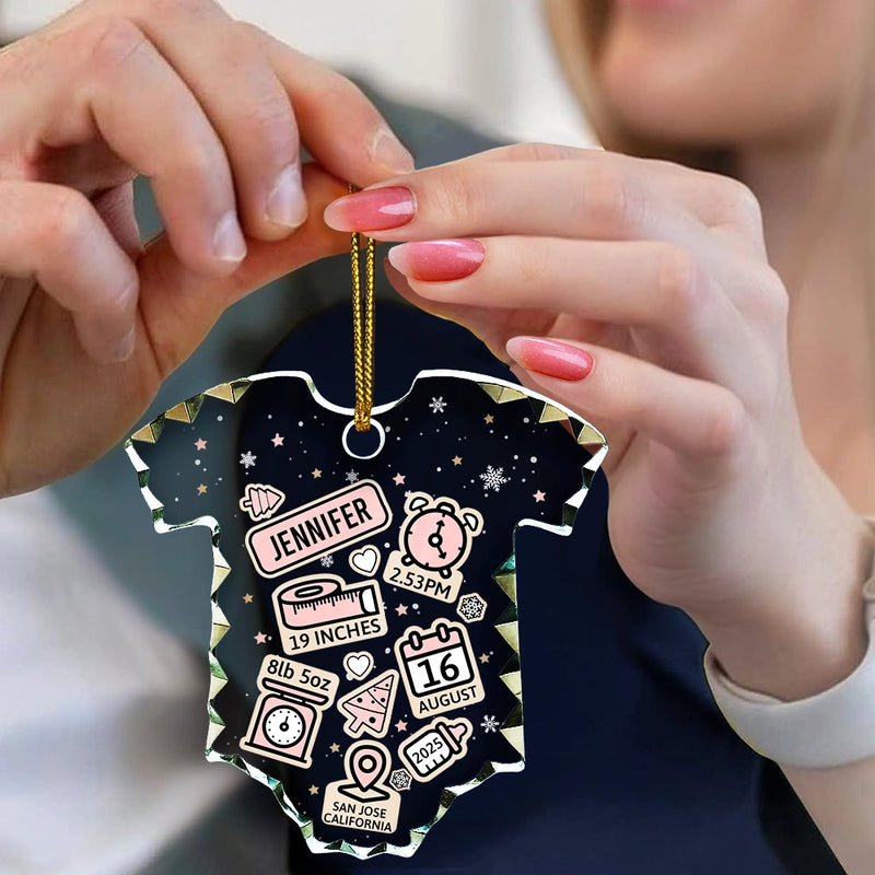 Christmas,New baby,Parents,Family,Happy - Baby First Christmas - Personalized Onesie Shaped Glass Ornament