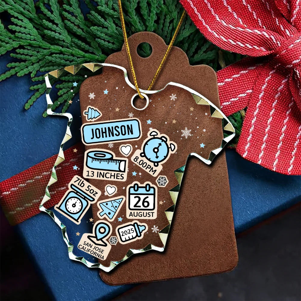 Christmas,New baby,Parents,Family,Happy - Baby First Christmas - Personalized Onesie Shaped Glass Ornament