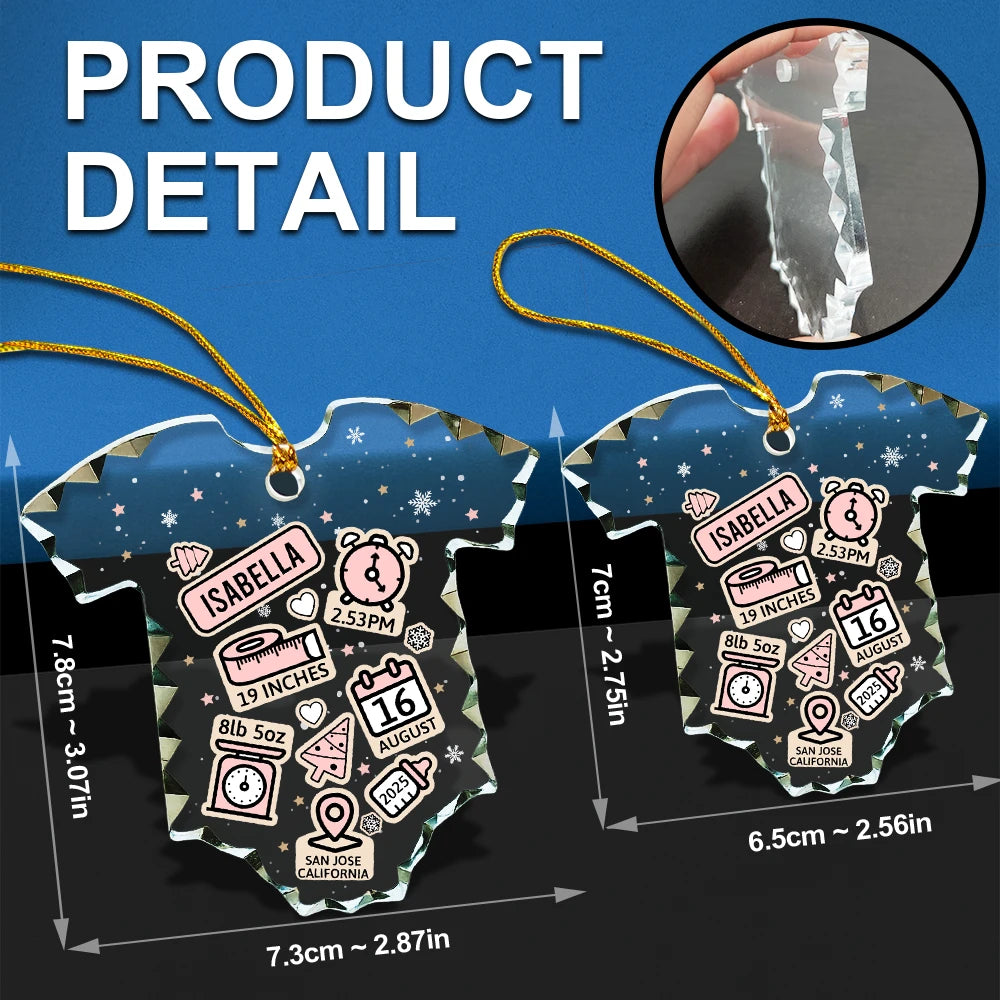 Christmas,New baby,Parents,Family,Happy - Baby First Christmas - Personalized Onesie Shaped Glass Ornament