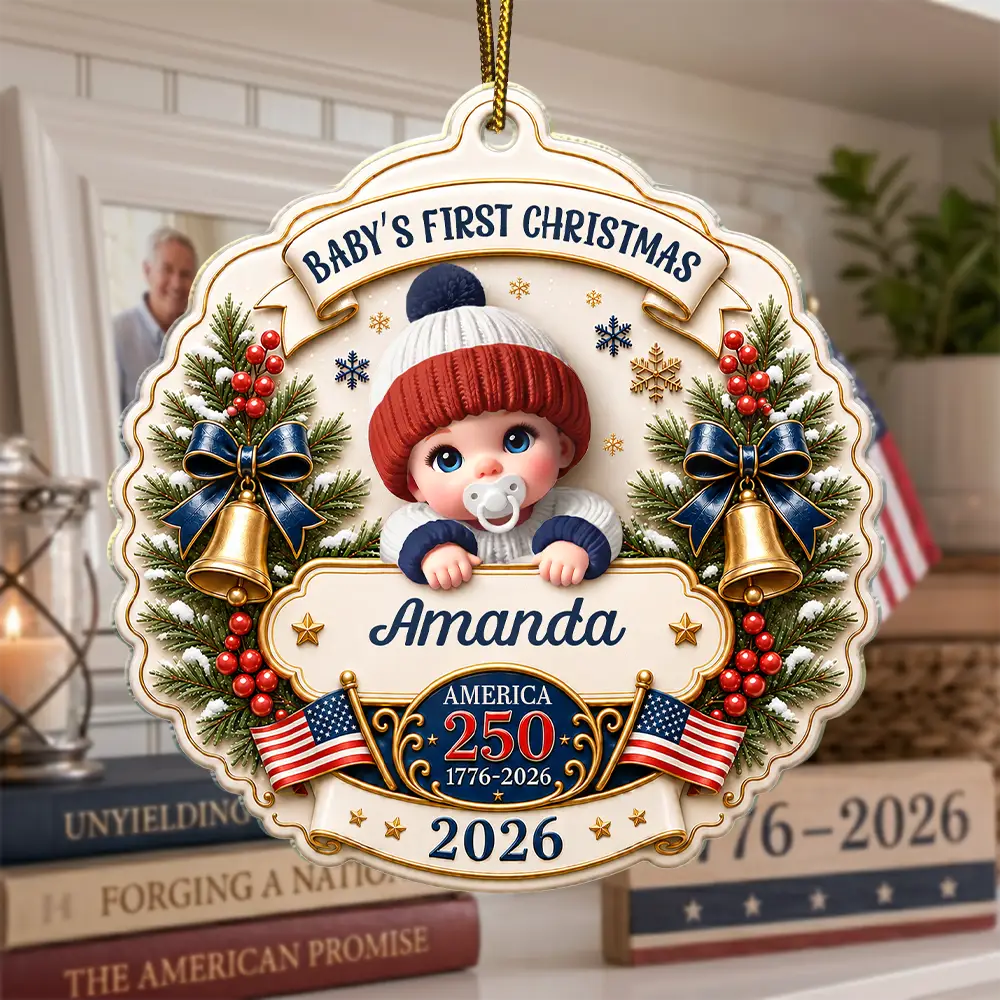 Top Market,Adorable,Independence Day,New Mom,America 250th,Christmas,Gift For Mother,Vector - Baby First Christmas America 250th Anniversary - Personalized Custom Shaped Acrylic Ornament