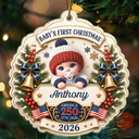 Top Market,Adorable,Independence Day,New Mom,America 250th,Christmas,Gift For Mother,Vector - Baby First Christmas America 250th Anniversary - Personalized Custom Shaped Acrylic Ornament