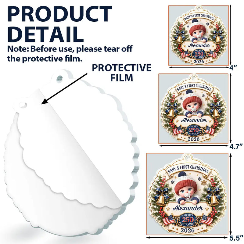 Top Market,Adorable,Independence Day,New Mom,America 250th,Christmas,Gift For Mother,Vector - Baby First Christmas America 250th Anniversary - Personalized Custom Shaped Acrylic Ornament