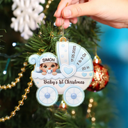 Christmas,New baby,New Dad,New Mom,Happy - Baby First Christmas Baby Carriage 3D Effect - Personalized Custom Shaped Acrylic Ornament