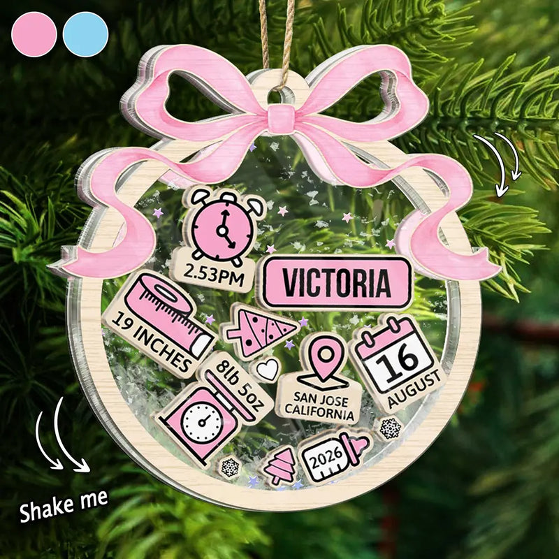 Adorable,New Mom,Christmas,Gift For Mother,Icon - Baby First Christmas Coquette - Personalized 3-Layered Acrylic Shaker Ornament
