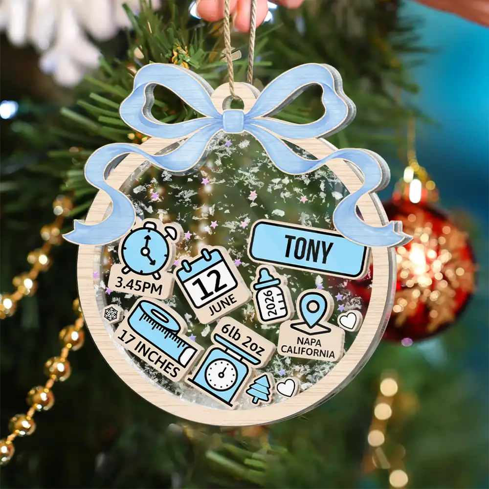 Adorable,New Mom,Christmas,Gift For Mother,Icon - Baby First Christmas Coquette - Personalized 3-Layered Acrylic Shaker Ornament
