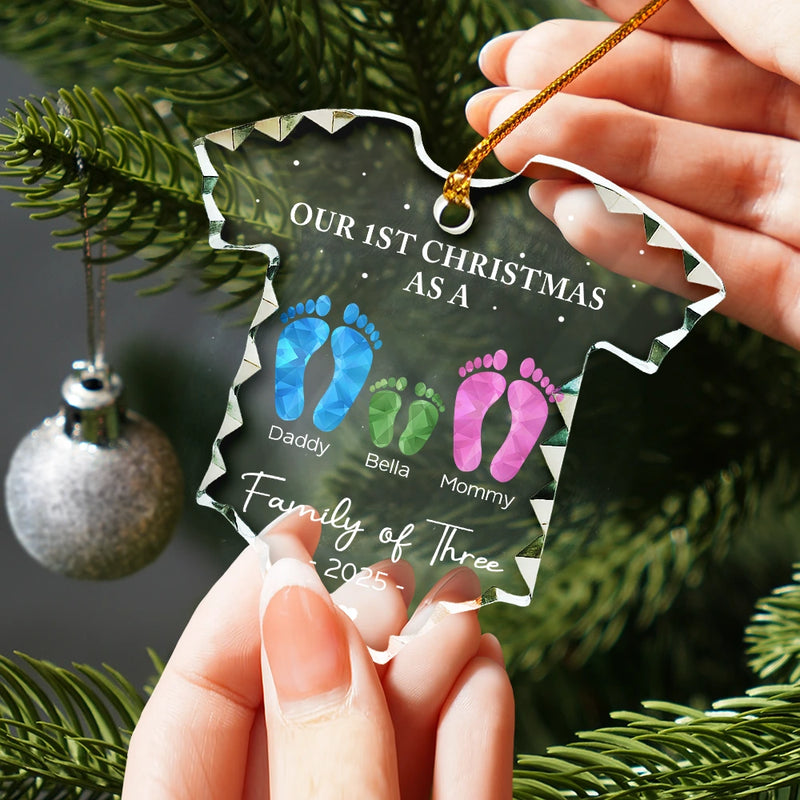 Christmas,New Mom,New Dad,New baby,Happy - Baby First Christmas Foot Prints - Personalized Onesie Shaped Glass Ornament