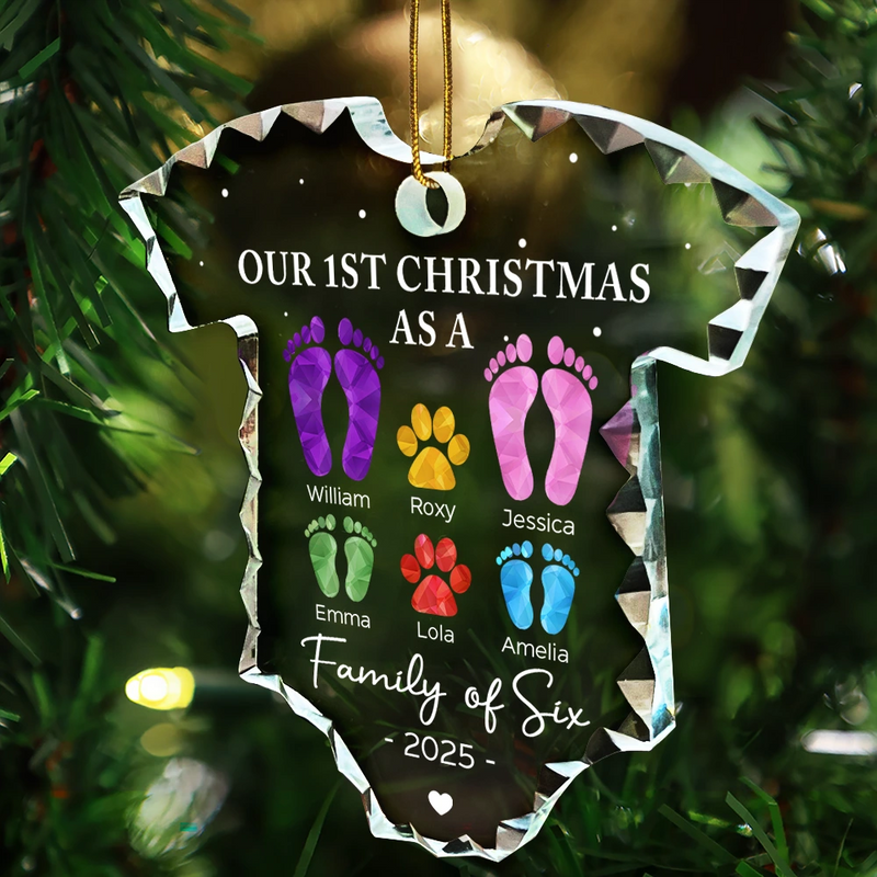 Christmas,New Mom,New Dad,New baby,Happy - Baby First Christmas Foot Prints - Personalized Onesie Shaped Glass Ornament