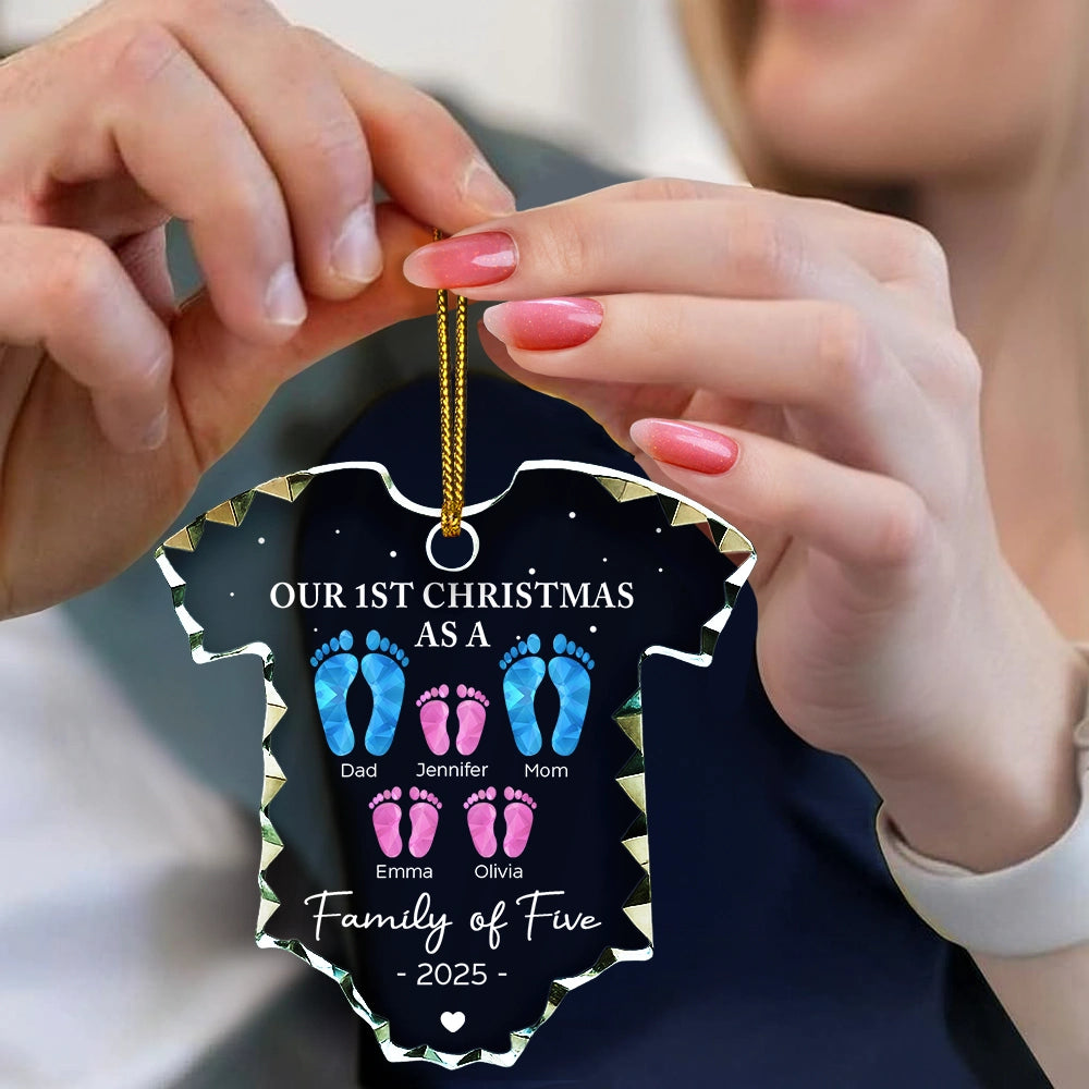 Christmas,New Mom,New Dad,New baby,Happy - Baby First Christmas Foot Prints - Personalized Onesie Shaped Glass Ornament