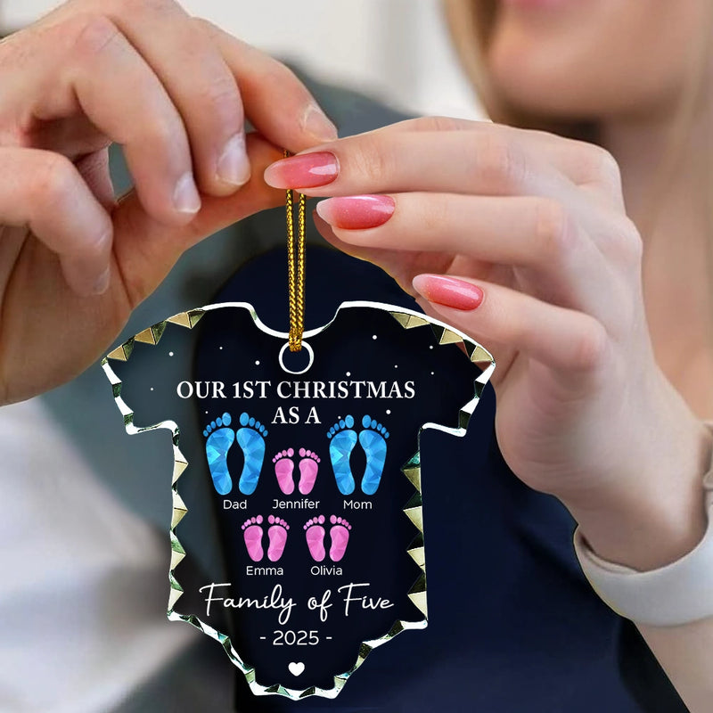 Christmas,New Mom,New Dad,New baby,Happy - Baby First Christmas Foot Prints - Personalized Onesie Shaped Glass Ornament