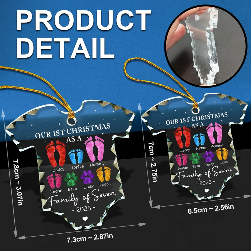 Christmas,New Mom,New Dad,New baby,Happy - Baby First Christmas Foot Prints - Personalized Onesie Shaped Glass Ornament