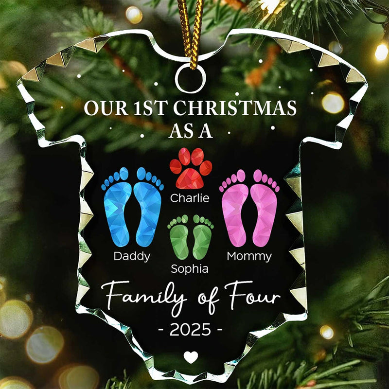 Christmas,New Mom,New Dad,New baby,Happy - Baby First Christmas Foot Prints - Personalized Onesie Shaped Glass Ornament